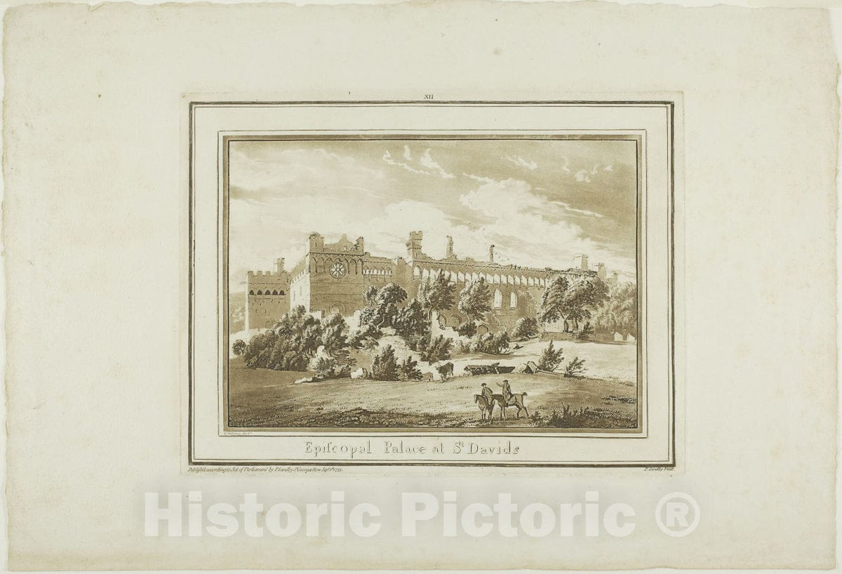 Art Print : Episcopal Palace at St. Davids, from Twelve Views in Aquatinta from Drawings taken on the Spot in South Wales, Paul Sandby, c.1798, Vintage Wall Decor :