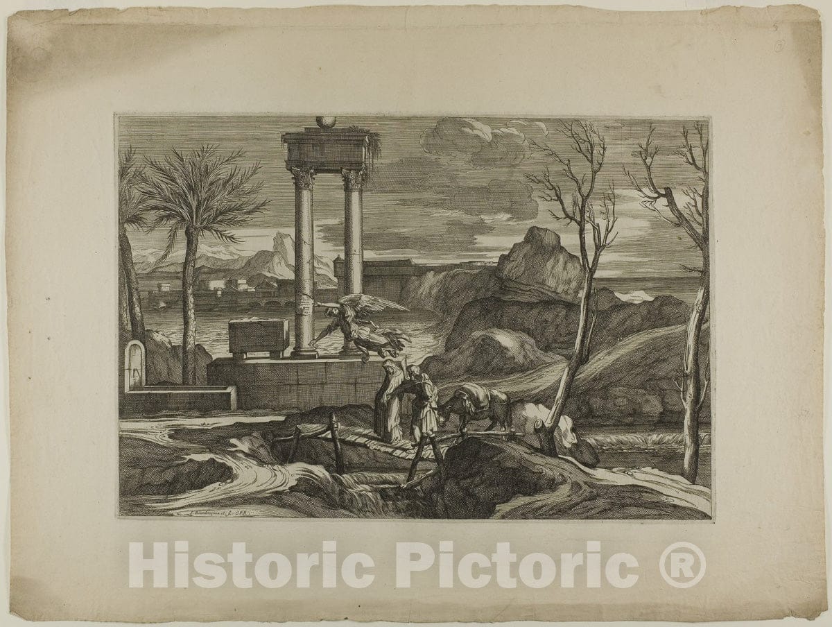 Art Print : Flight into Egypt, Sebastien Bourdon, c.1670, Vintage Wall Decor :