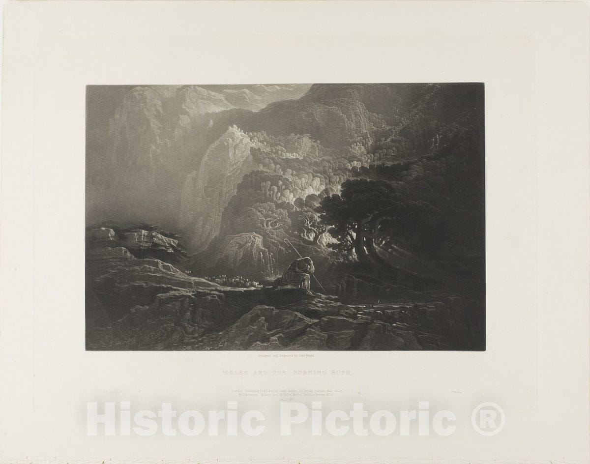 Art Print : Moses and the Burning Bush, from Illustrations of the Bible, John Martin, c.1748, Vintage Wall Decor :