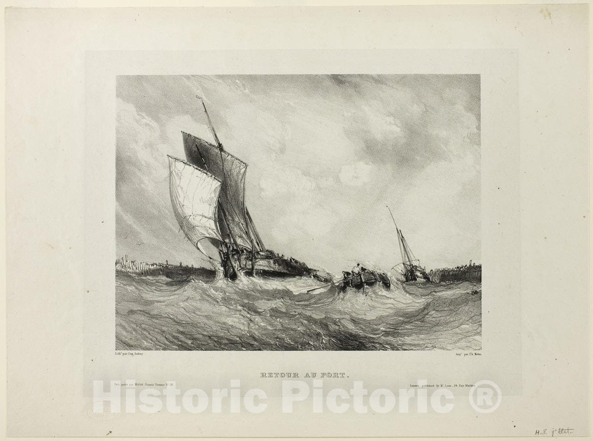 Art Print : Return to Port, plate two from Six Marines, EugÃ¨ne Isabey, c 1823, Vintage Wall Decor :