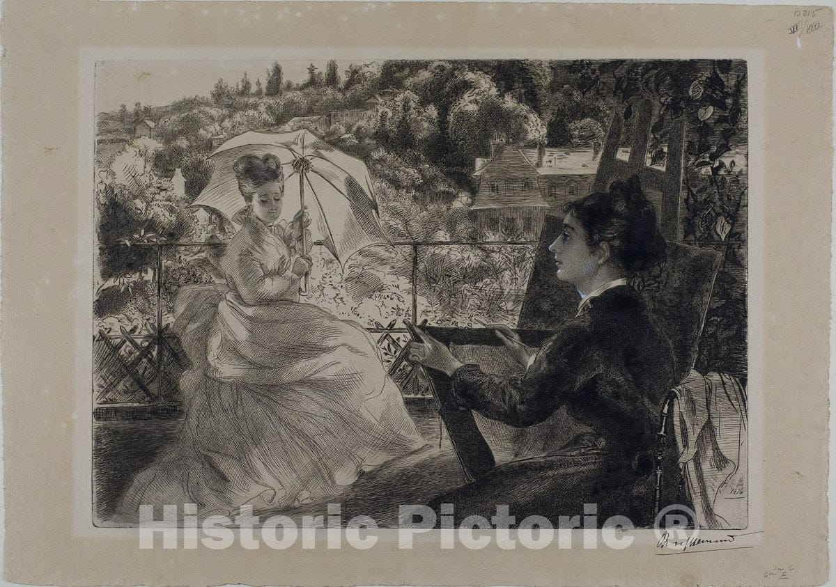 Art Print : The Terrace of the Villa Brancas, Felix Bracquemond, c.1814, Vintage Wall Decor :