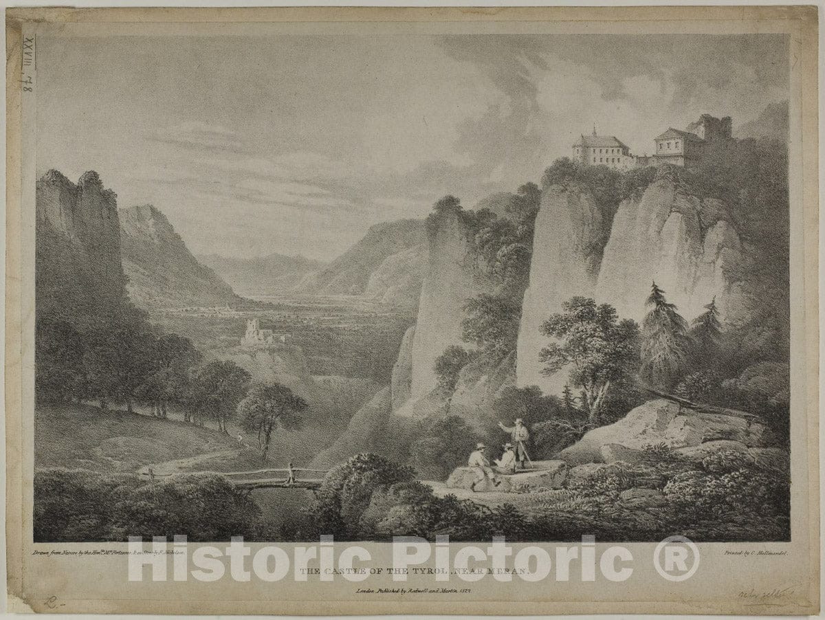 Art Print : The Castle of the Tyrol, Near Meran, Francis Nicholson, c 1842, Vintage Wall Decor :