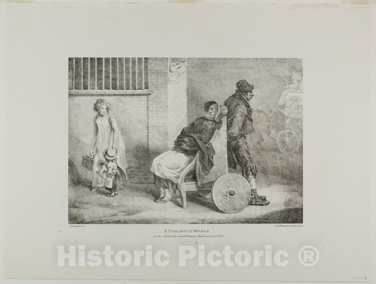 Art Print : A Paraleytic Woman, plate nine from Various Subjects Drawn from Life on Stone, Jean Louis Andre Theodore Gericault , c 1833, Vintage Wall Decor :