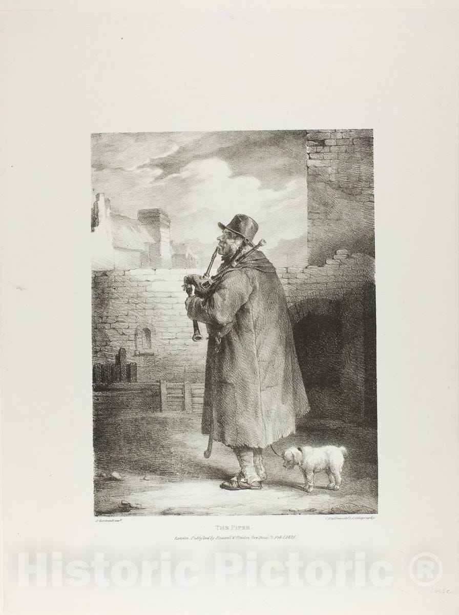 Art Print : The Piper, plate one from Various Subjects Drawn from Life on Stone, Jean Louis Andre Theodore Gericault , c one82one, Vintage Wall Decor :