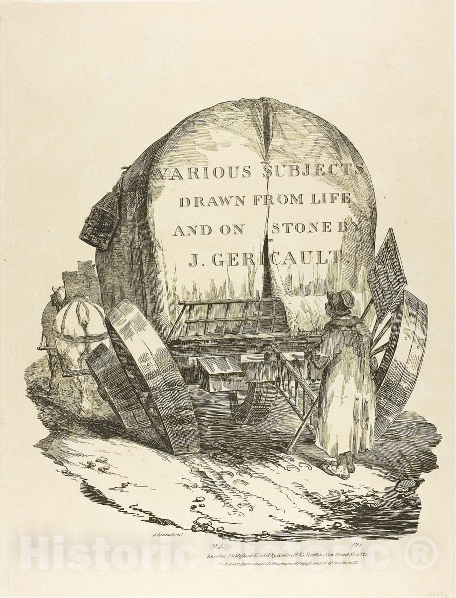 Art Print : A Horse-Drawn Wagon, Title Page for the English Series, Jean Louis Andre Theodore Gericault , c.258, Vintage Wall Decor :