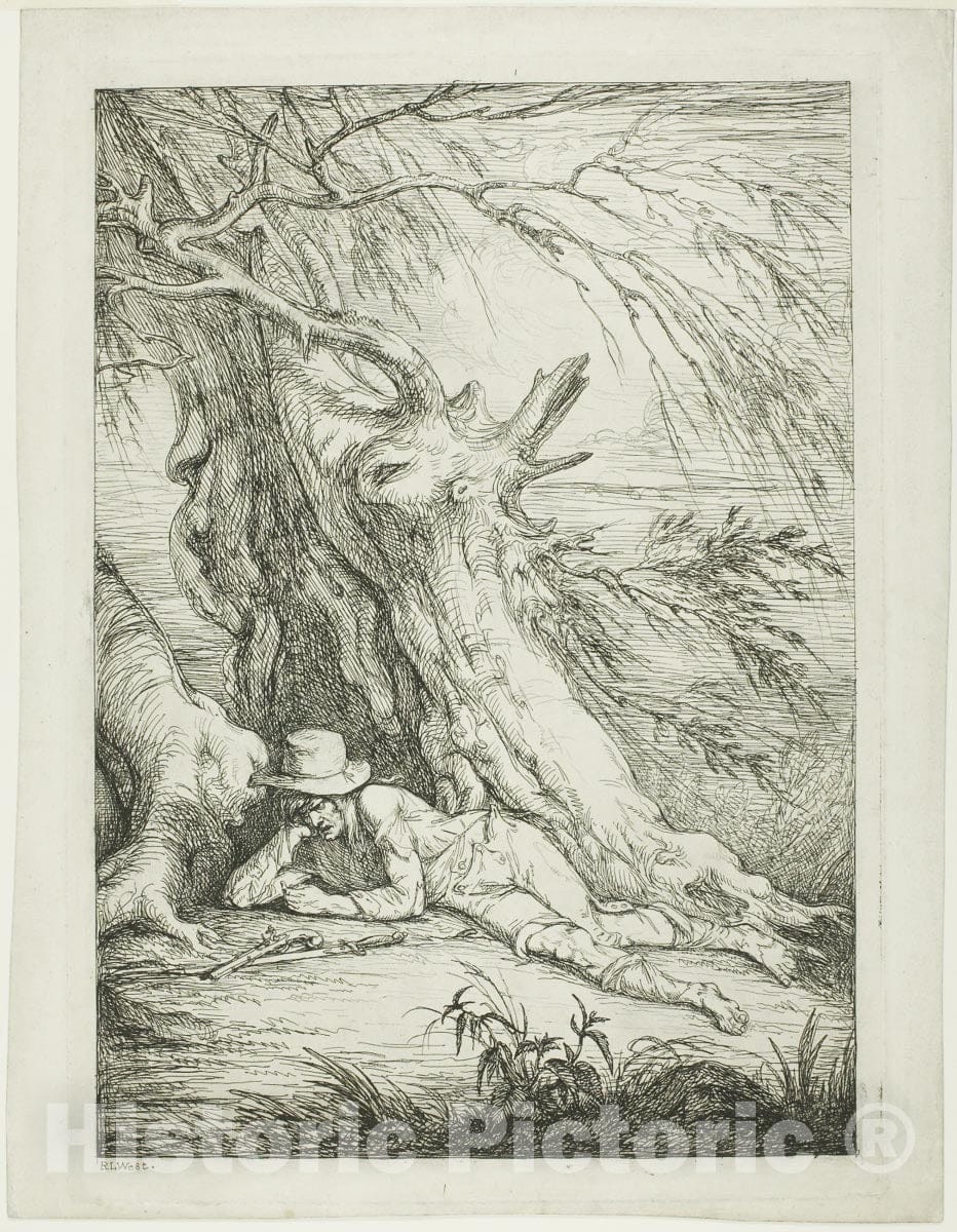 Art Print : Brigand Lying Under a Tree, Raphael Lamar West, c 1800, Vintage Wall Decor :