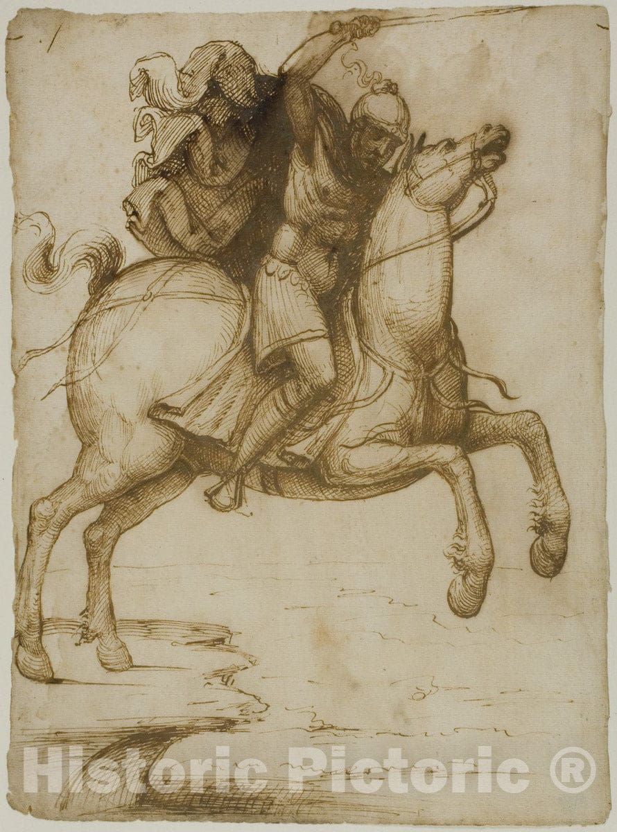 Art Print : Marcus Curtius Leaping into the Abyss, Pseudo-Pacchia, c.1515, Vintage Wall Decor :