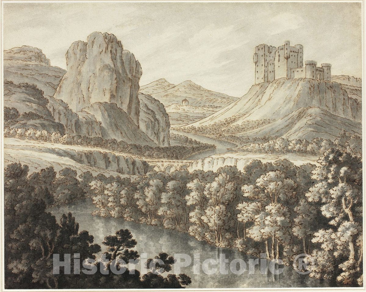 Art Print : A Romantic Landscape with a Ruined Castle, Robert Adam, c.1646, Vintage Wall Decor :
