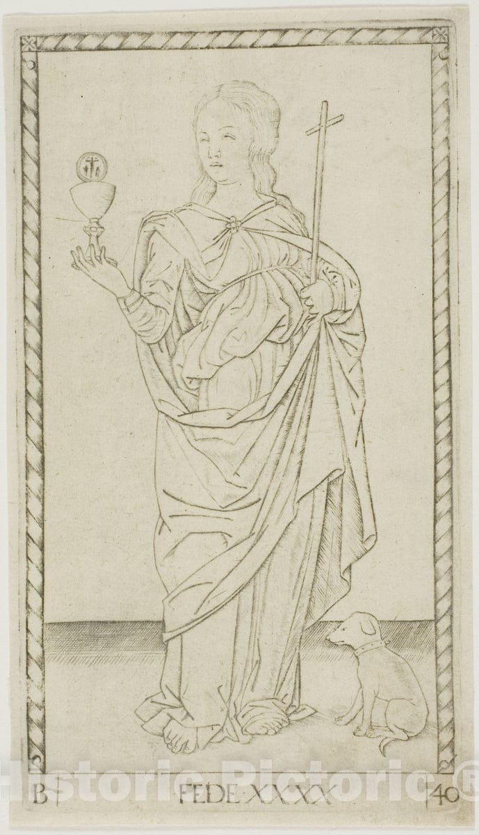 Art Print : Faith plate forty from Genii and Virtues, Master of the E-Series Tarocchi, c.1561, Vintage Wall Decor :