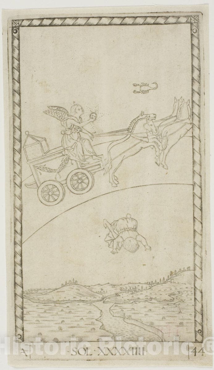 Art Print : The Sun, plate forty-four from Planets and Spheres, Master of the E-Series Tarocchi, c.1630, Vintage Wall Decor :