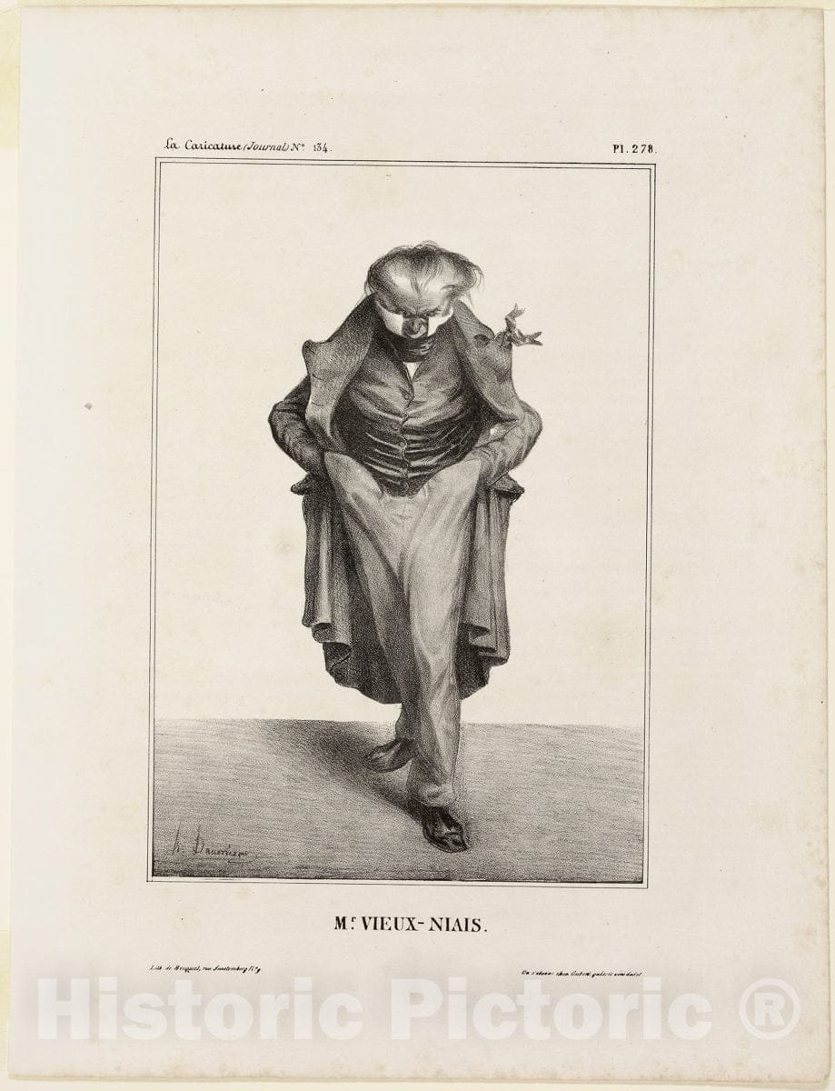 Art Print : Mr. Vieux-Niais, plate 278 from Celebrites de la Caricature, Honore Victorin Daumier, c.1962, Vintage Wall Decor :