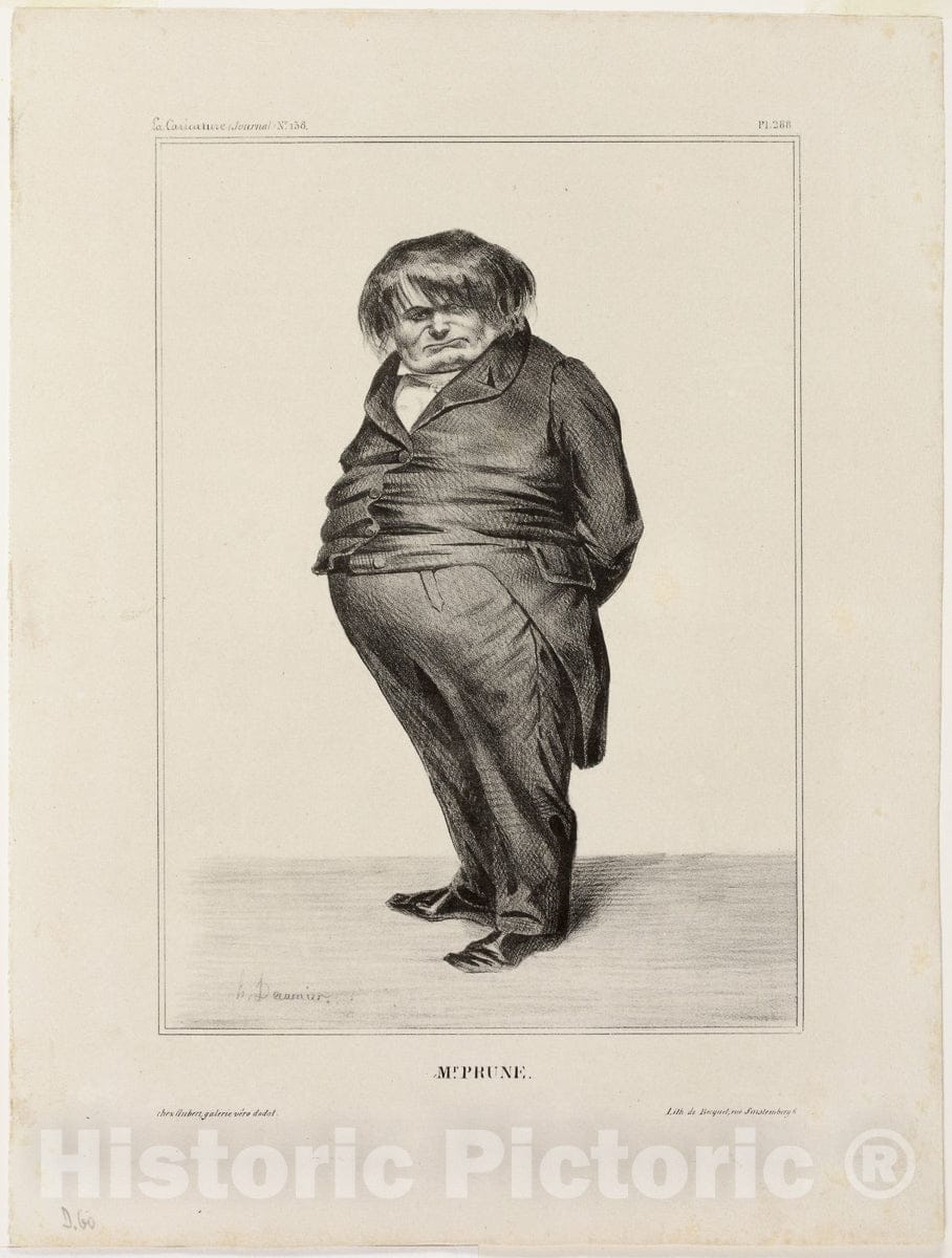 Art Print : Mr. Prune, plate 288 from Celebrites de la Caricature, Honore Victorin Daumier, c.1817, Vintage Wall Decor :