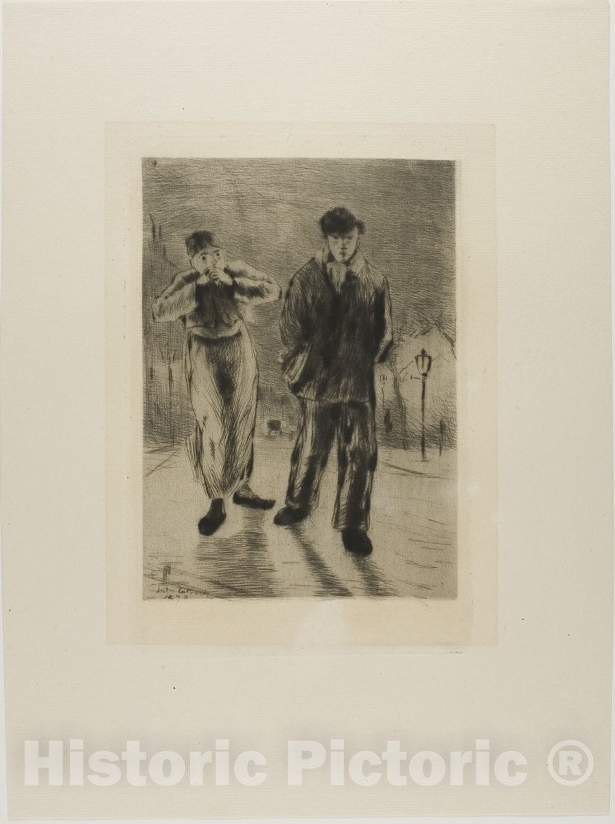 Art Print : Plate from lAssommoir (two boys on gaslit street), Gaston La Touche, c.1843, Vintage Wall Decor :