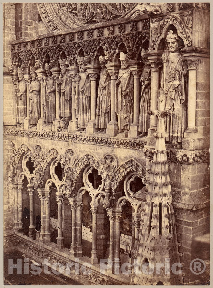 Photo Print : Pointed Arches, Sculptural Saints, and Rose Window on Unidentified Cathedral : Vintage Wall Art