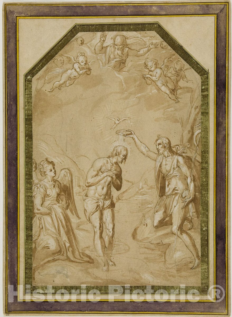 Art Print : Baptism of Christ, Unknown Bolognese, c.1567, Vintage Wall Decor :
