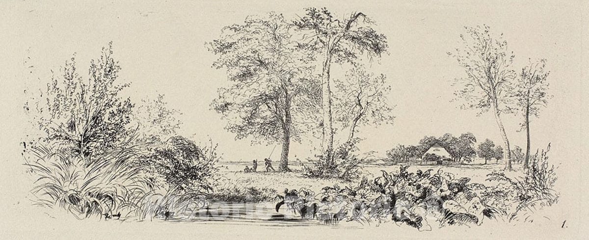 Art Print : Plate one, from Radierversuche, Adolph Friedrich Erdmann von Menzel, c.1645, Vintage Wall Decor :