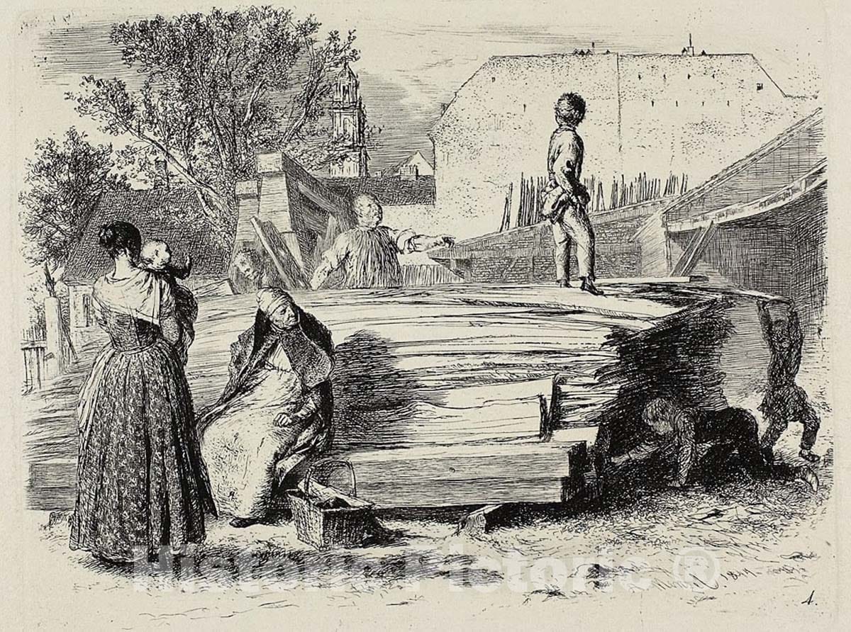 Art Print : Plate four, from Radierversuche, Adolph Friedrich Erdmann von Menzel, c.1645, Vintage Wall Decor :