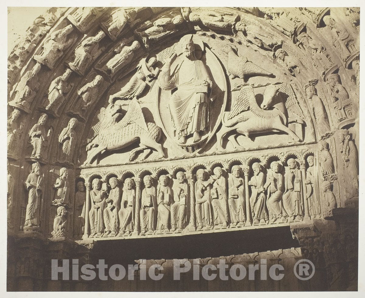 Art Photo : Chartres Cathedral West Facade; Royal Portal, Central Bay, Bisson FrÃ¨res, c.1855, Vintage Wall Decor :