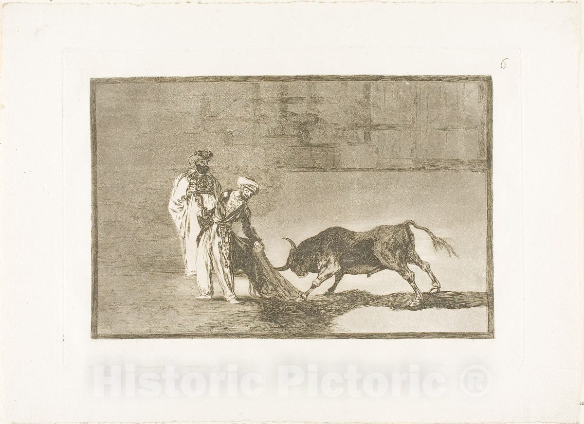 Art Print : The Moors make a different play in the ring,  from The Art of Bullfighting, Francisco Goya, c 1816, Vintage Wall Decor :