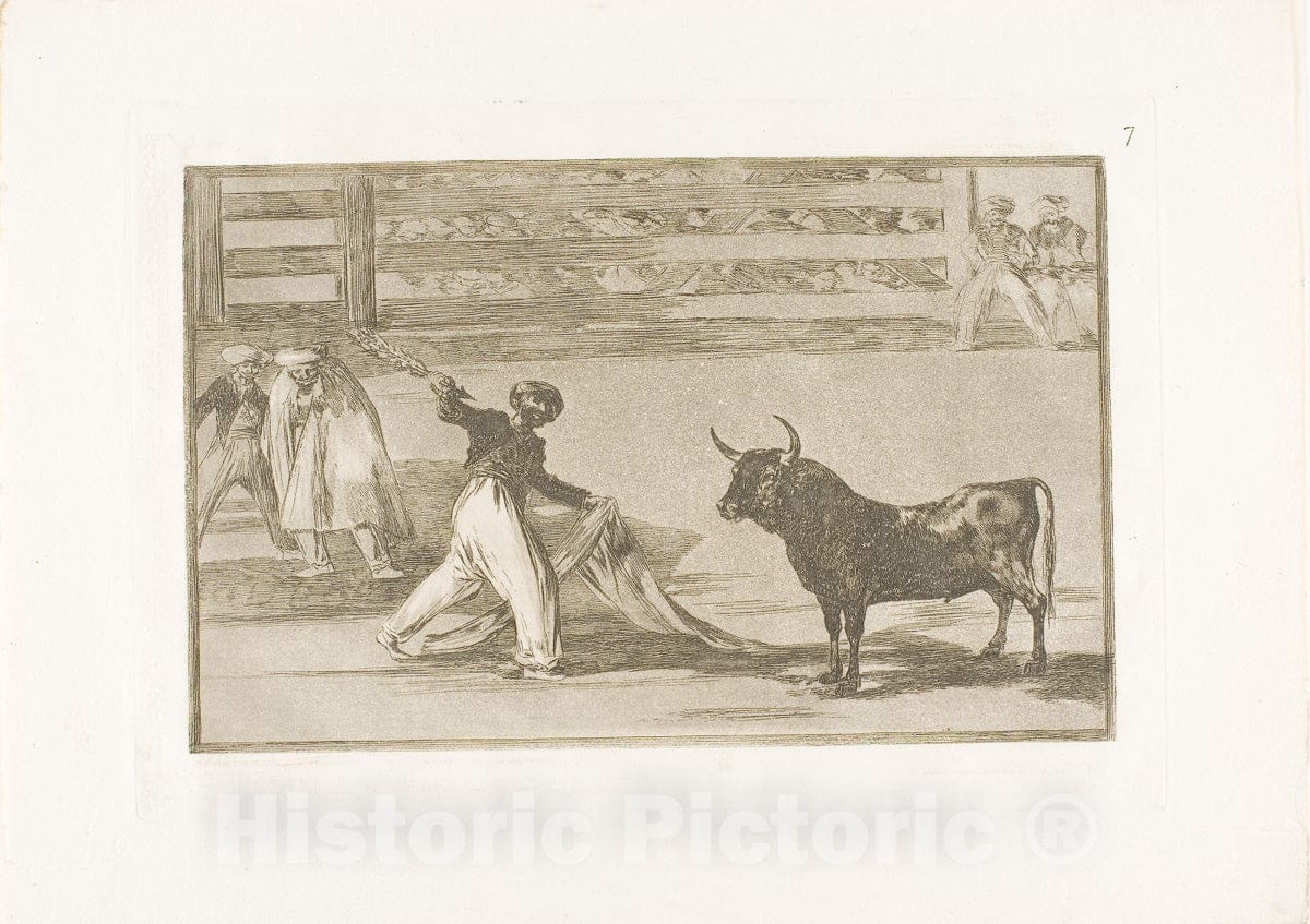 Art Print : Origin of the harpoons or banderillas, plate seven from The Art of Bullfighting, Francisco Goya, c.1815, Vintage Wall Decor :