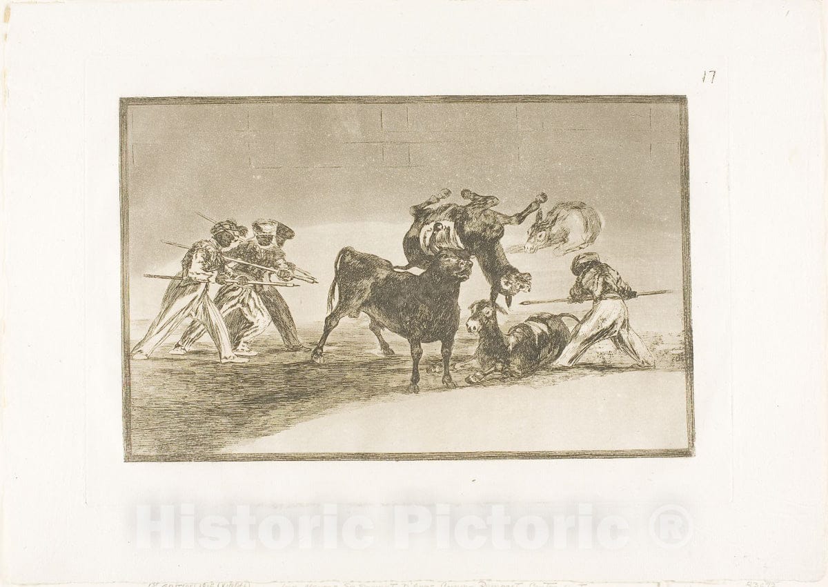 Art Print : The Moors use donkeys as a barrier to defend themselves, from The Art of Bullfighting, Francisco Goya, c.1814, Vintage Wall Decor :