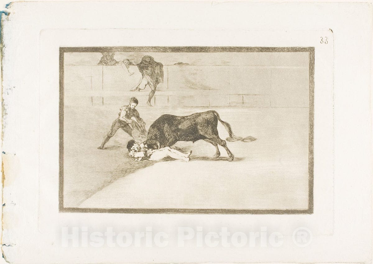Art Print : The Unlucky Death of Pepe Illo in the Ring at Madrid, plate thirty-three from The Art of Bullfighting, Francisco Goya, c.1814, Vintage Wall Decor :