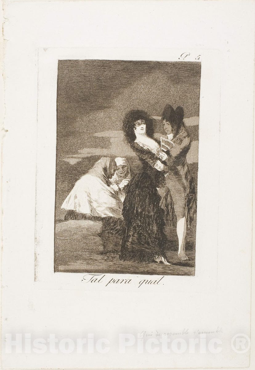 Art Print : Two of a Kind, plate five from Los Caprichos, Francisco Goya, c.1798, Vintage Wall Decor :