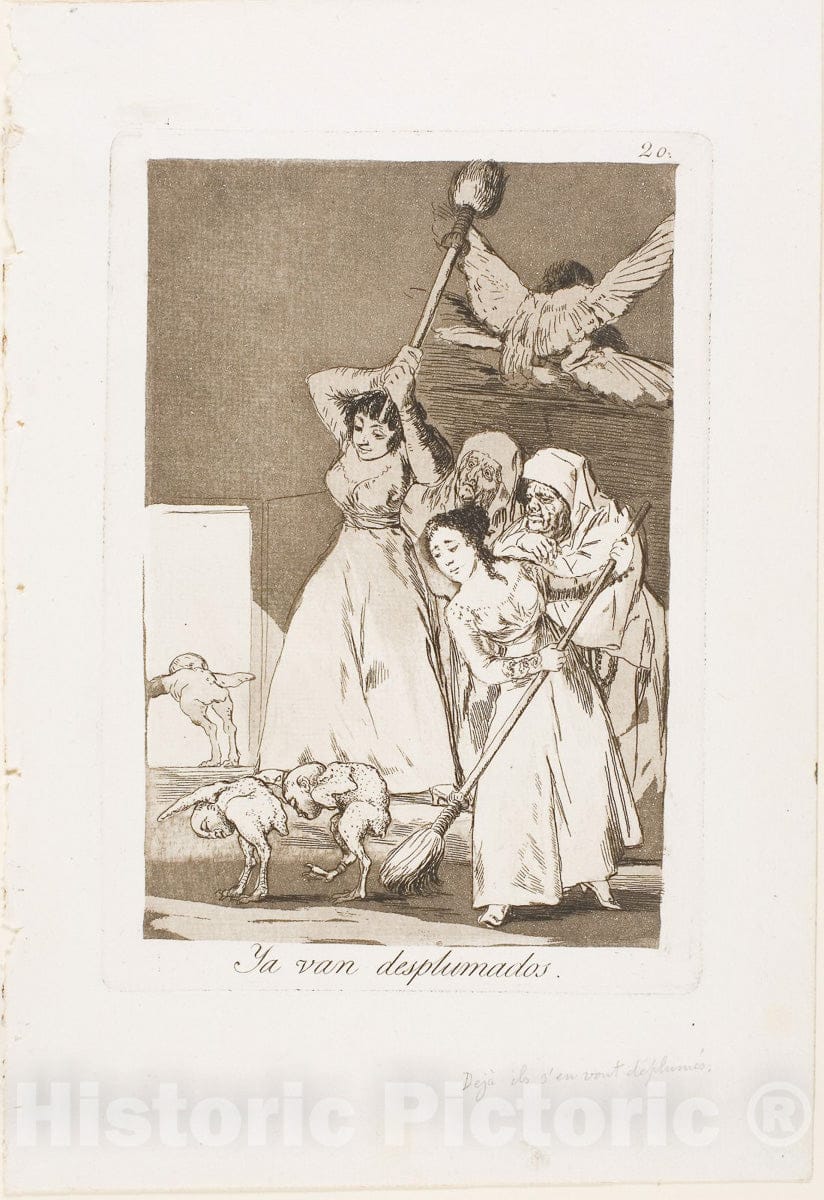 Art Print : There They Go Plucked (i.e. fleeced), plate twenty from Los Caprichos, Francisco Goya, c.1798, Vintage Wall Decor :