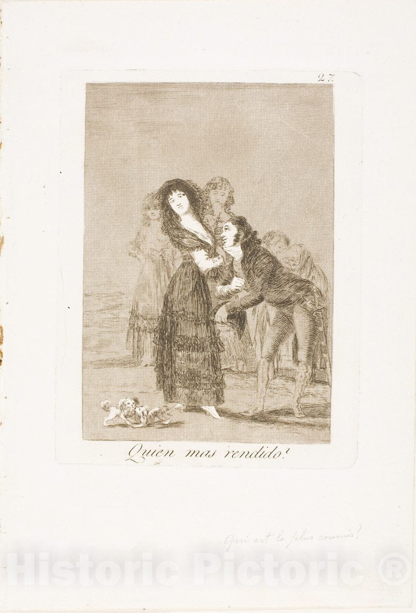 Art Print : Which of Them is the More Overcome?, plate twenty-seven from Los Caprichos, Francisco Goya, c.1798, Vintage Wall Decor :