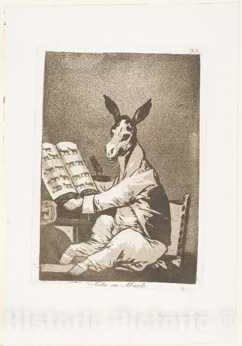 Art Print : And So Was His Grandfather, plate thirty-nine from Los Caprichos, Francisco Goya, c.1888, Vintage Wall Decor :