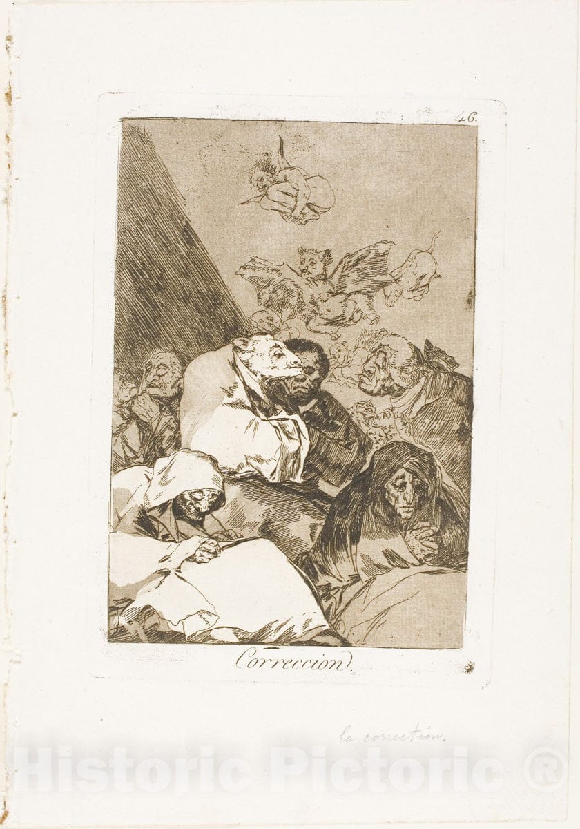 Art Print : Correction, plate forty-six from Los Caprichos, Francisco Goya, c.1798, Vintage Wall Decor :