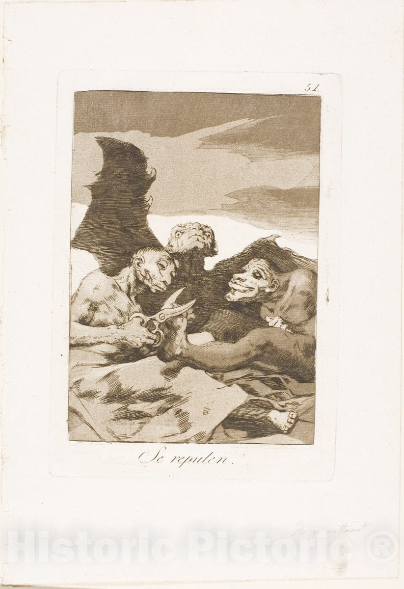 Art Print : They Spruce Themselves Up, plate fifty-one from Los Caprichos, Francisco Goya, c 1845, Vintage Wall Decor :