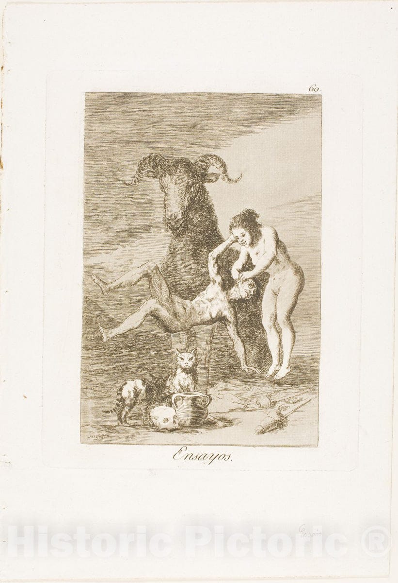 Art Print : Trials, plate sixty from Los Caprichos, Francisco Goya, c.1798, Vintage Wall Decor :