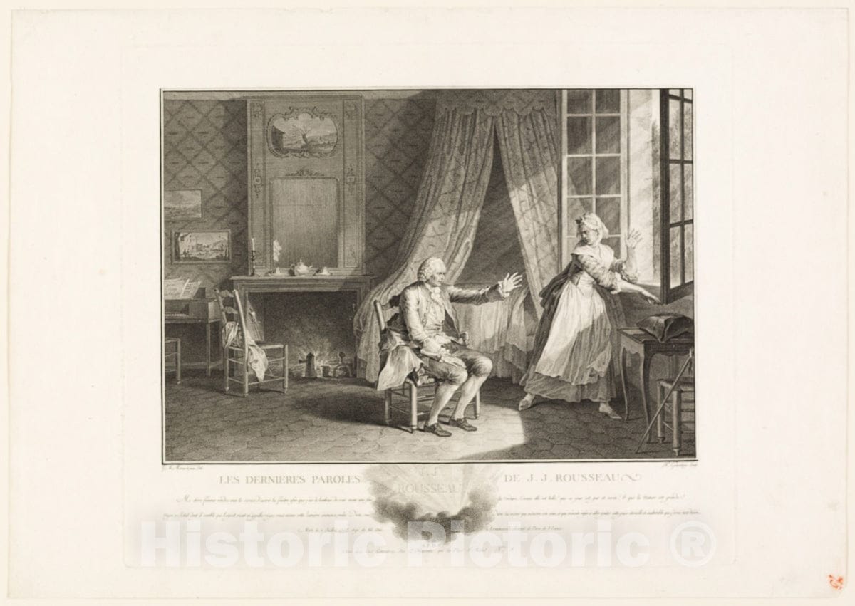 Art Print : The Last Words of Jean Jacques Rousseau, Heinrich Guttenberg, c 1774, Vintage Wall Decor :
