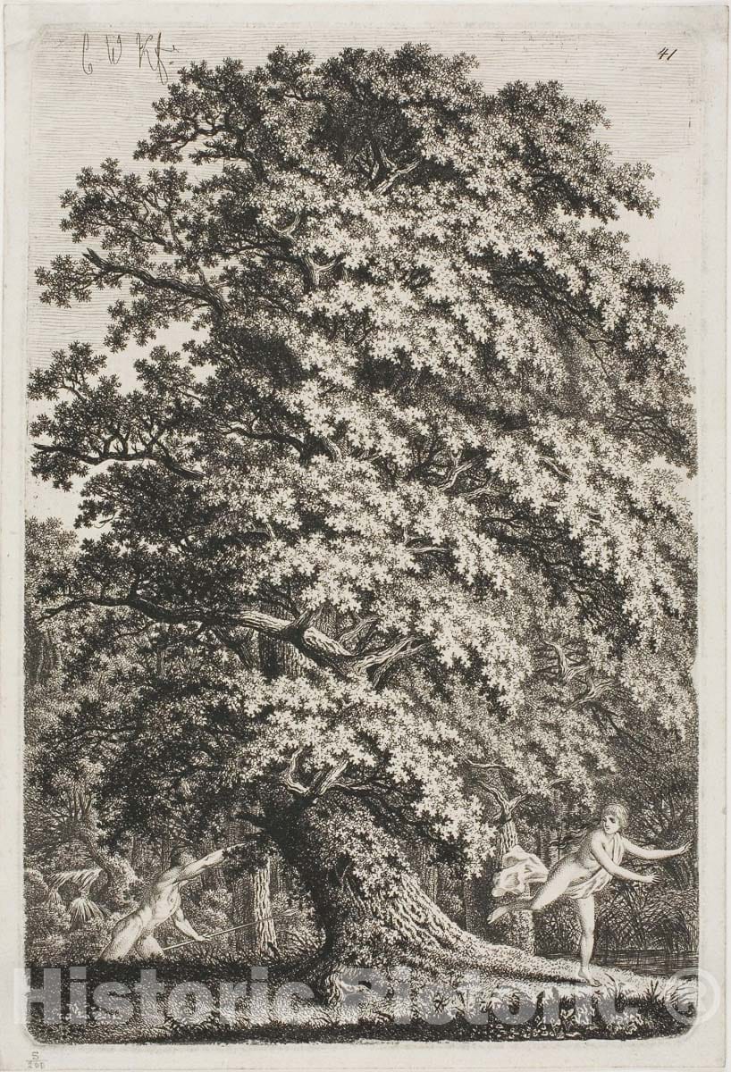 Art Print : Woman Fleeing from a Man Holding a Lance in the Forest, Carl Wilhelm Kolbe, the elder, c.1913, Vintage Wall Decor :