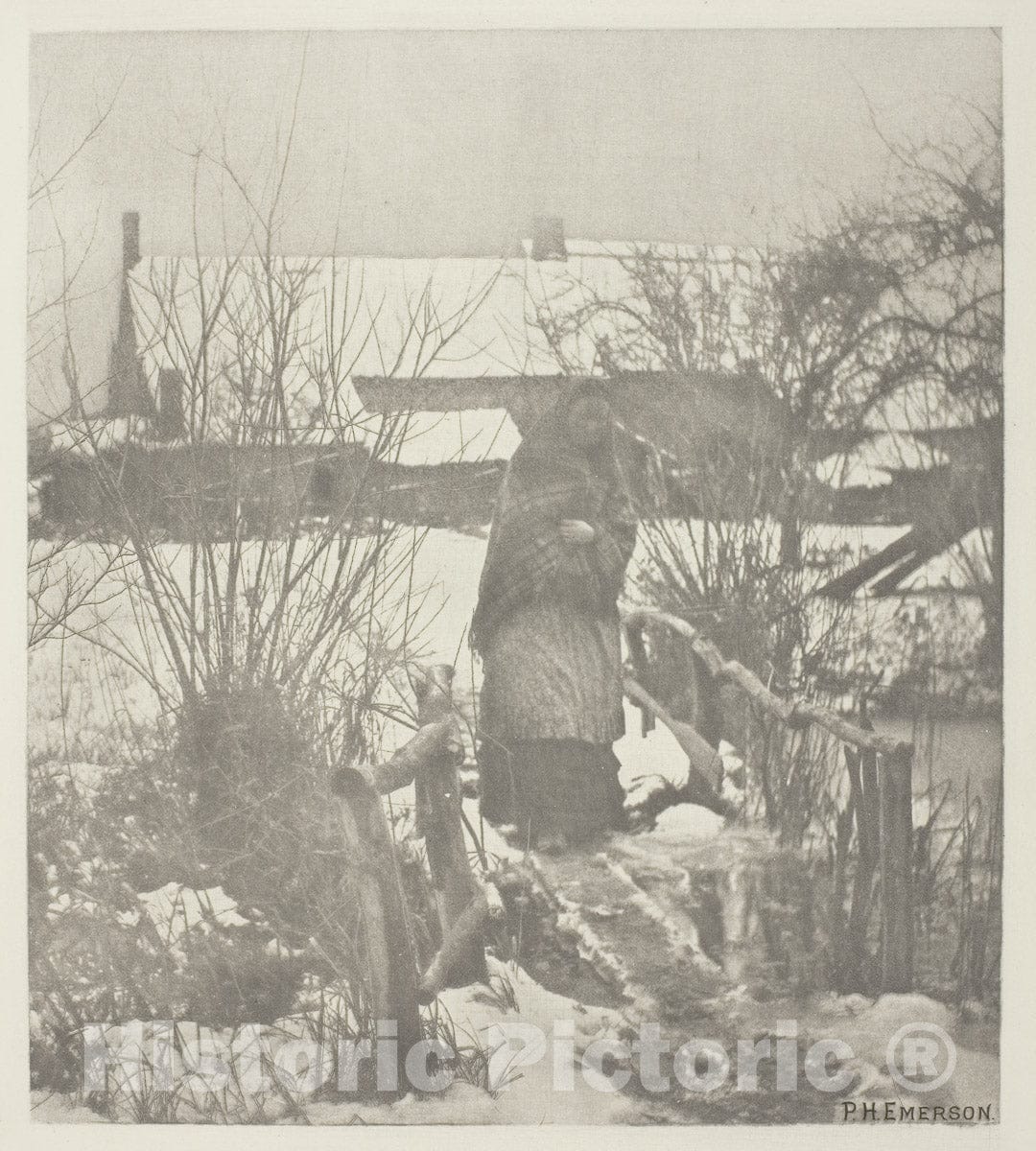 Art Photo : A Slippery Path - Winter Scene (Norfolk), Peter Henry Emerson, c.1893, Vintage Wall Decor :