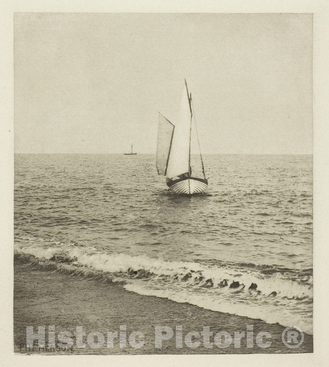 Art Photo : A Suffolk Shrimper "Coming Ashore", Peter Henry Emerson, c 1888, Vintage Wall Decor :