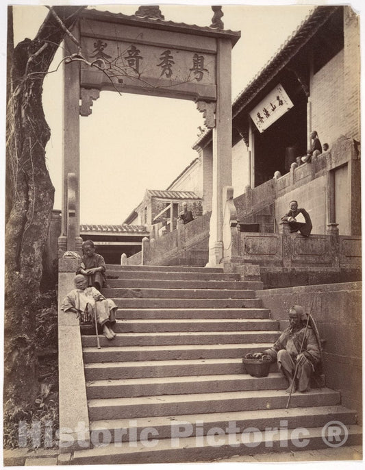 Photo Print : John Thomson - Beggars at The Gate of a Temple, Canton : Vintage Wall Art