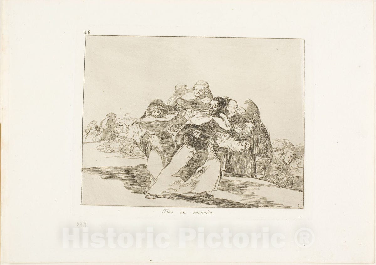 Art Print : Everything is topsy-turvy, plate forty-two from The Disasters of War, Francisco Goya, c.1814, Vintage Wall Decor :