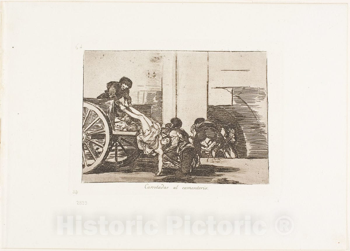 Art Print : Cartloads to the cemetery, plate sixty-four from The Disasters of War, Francisco Goya, c 1845, Vintage Wall Decor :