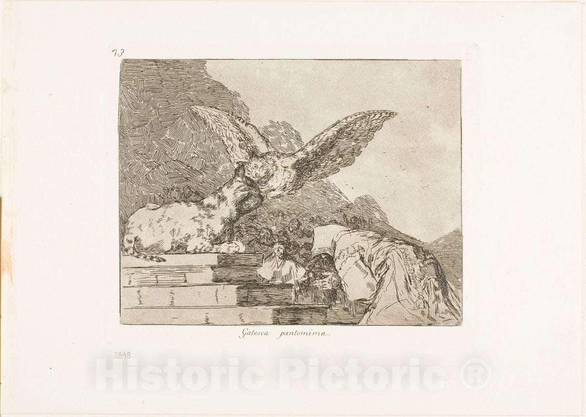Art Print : Feline pantomime, plate seventy-three from The Disasters of War, Francisco Goya, c.1814, Vintage Wall Decor :