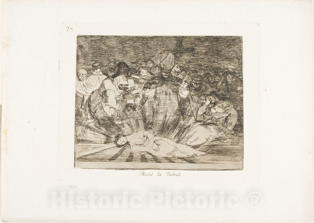 Art Print : Truth has died, plate seventy-nine from The Disasters of War, Francisco Goya, c 1859, Vintage Wall Decor :