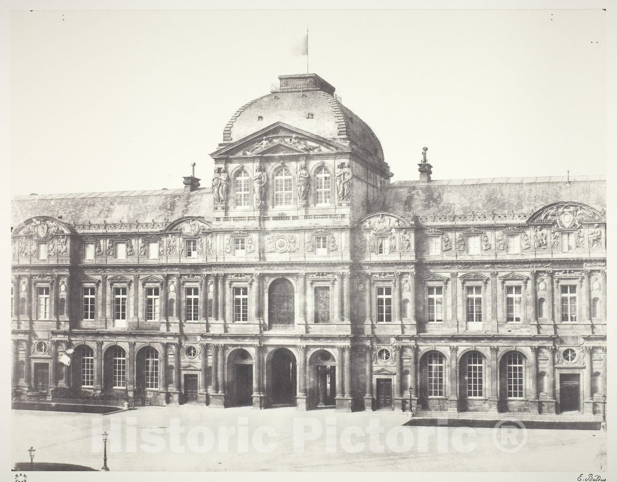 Art Photo : Le Louvre: Pavillion de lhorloge, Edouard Denis Baldus, c 1855, Vintage Wall Decor :