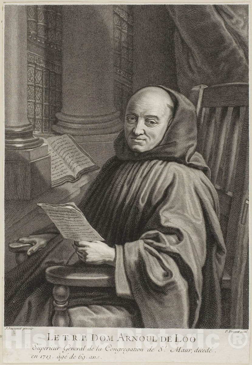 Art Print : Portrait of Father Arnoul de Loo, Pierre-Imbert Drevet, c.1684, Vintage Wall Decor :