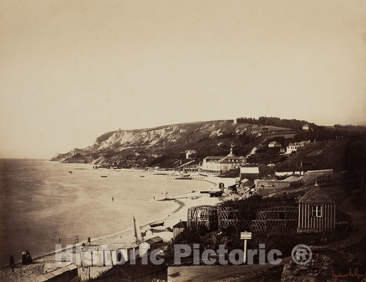Art Photo : The Beach at Sainte-Adresse, with the Dumont Baths, Gustave Le Gray, c 1857, Vintage Wall Decor :