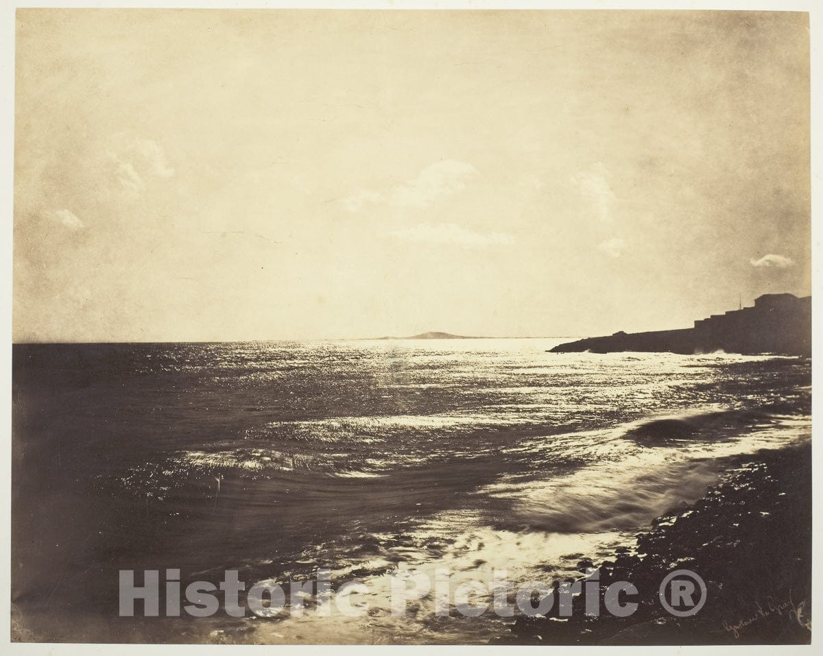 Art Photo : Mediterranean with Mount Agde, Gustave Le Gray, c 1857, Vintage Wall Decor :