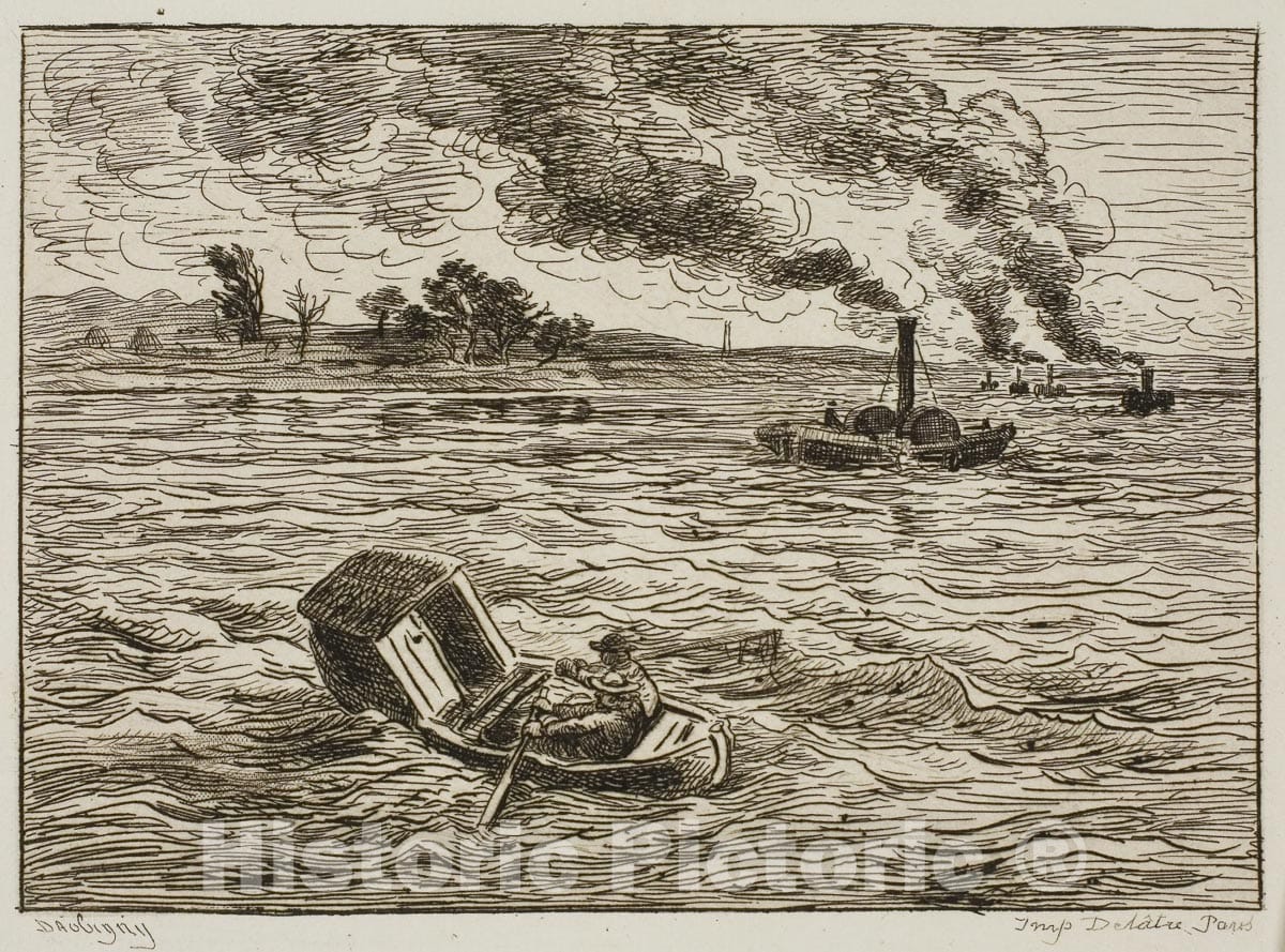 Art Print : The Steamboats (Steamy Harbor), Charles FranÃ§ois Daubigny, c.1912, Vintage Wall Decor :