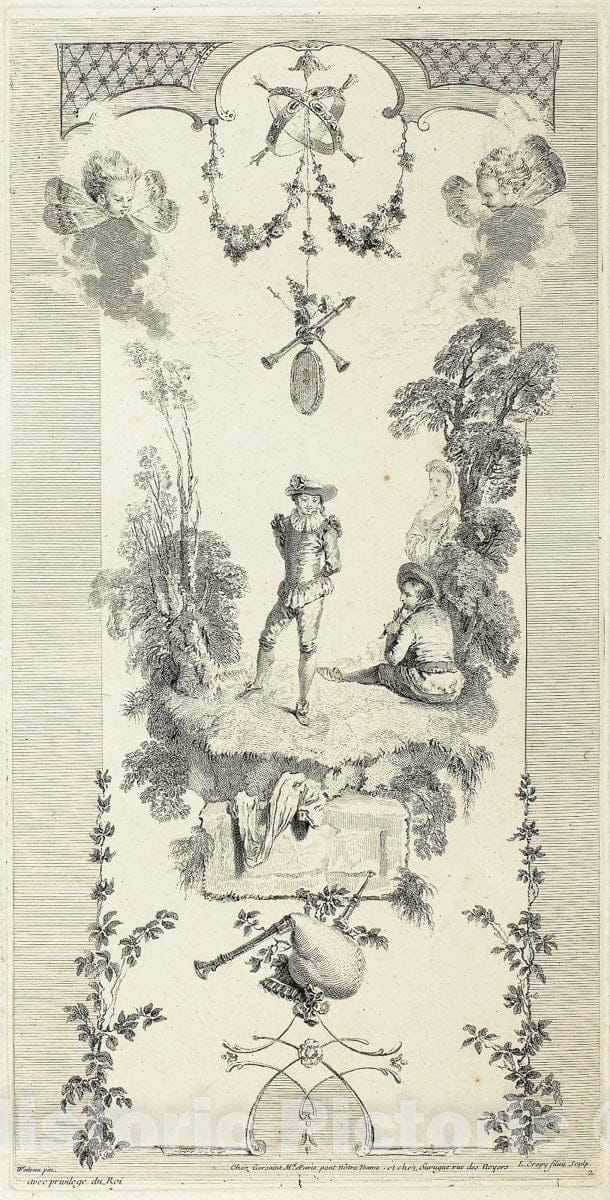 Art Print : Screen of Six Sheets (310), Louis Crepy, c.1786, Vintage Wall Decor :