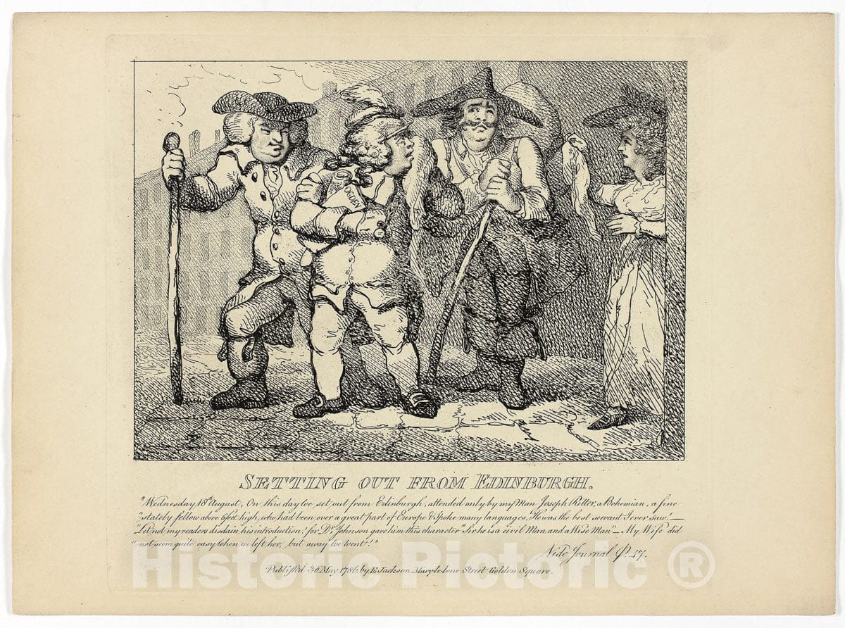 Art Print : Setting Out from Edinburgh, from Boswells Tour of the Hebrides, Thomas Rowlandson, c.1786, Vintage Wall Decor :