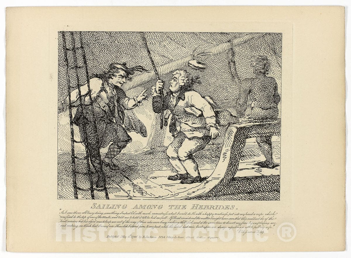 Art Print : Sailing Among the Hebrides, from Boswells Tour of the Hebrides, Thomas Rowlandson, c.1913, Vintage Wall Decor :